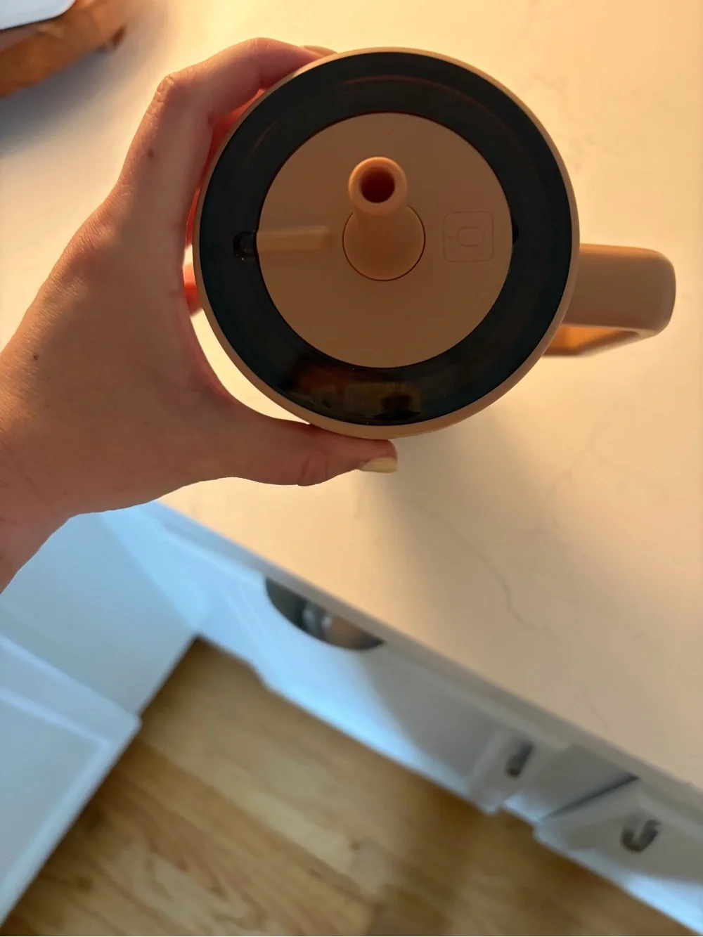 Rust Floral Insulated Travel Mug with Handle - White Print